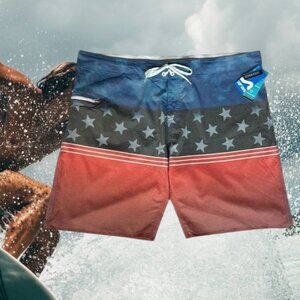 NWT Surfstyle Red White Blue Gray Patriotic Men's Stretch Swim Board Shorts 38